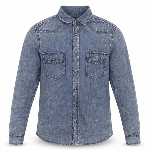 Topman Mens Blue Cotton Button-Up Size S V-Neck Snap