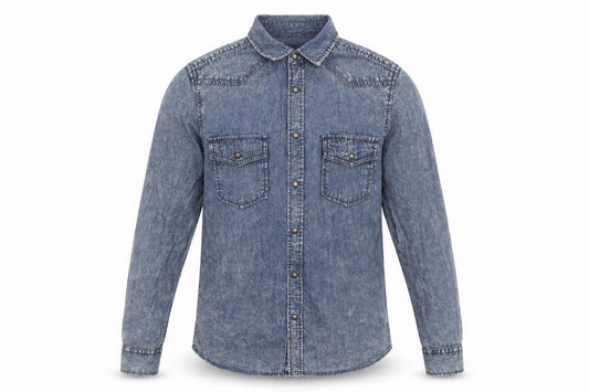 Topman Mens Blue Cotton Button-Up Size S V-Neck Snap