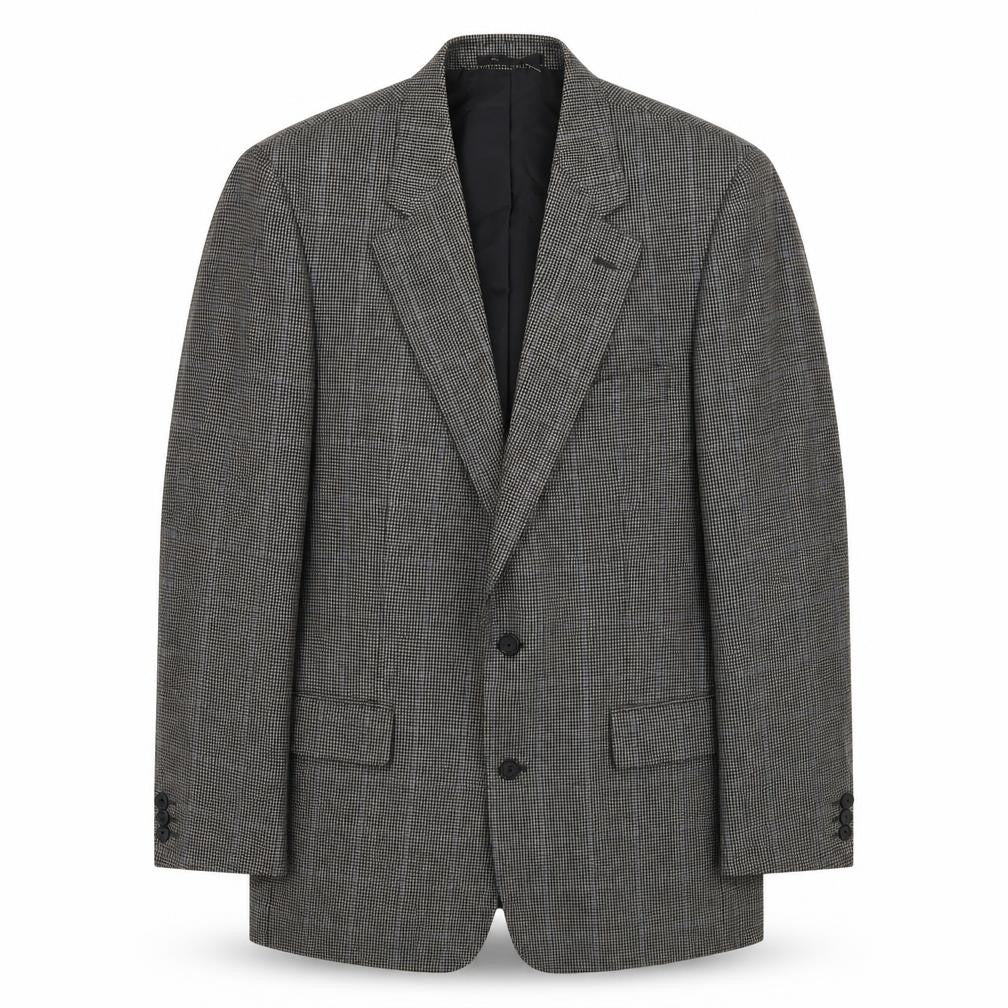 Front view of BHS men’s brown plaid polyester jacket blazer, size L, regular