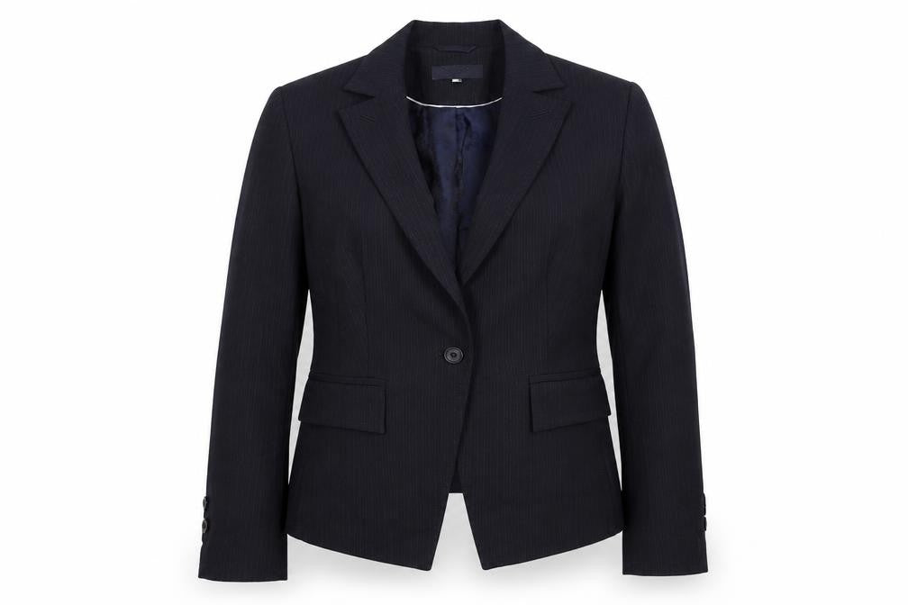 Front view of Next women’s blue polyester jacket blazer, size UK 10