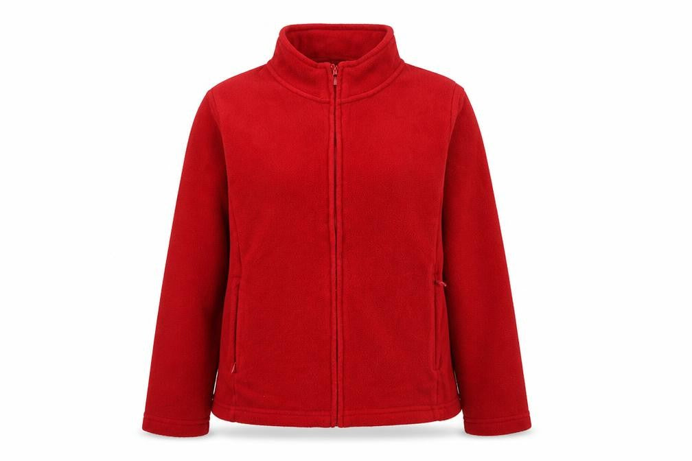 Front view of Isle women’s red jacket, size UK 10, zip