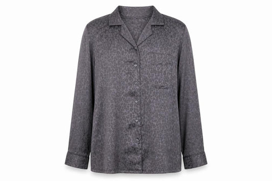 Front view of George women’s grey animal print polyester basic button-up, size UK 12, v-neck - leopard print