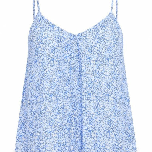 Mango Womens Blue Geometric Polyester Basic Tank Size S V-Neck