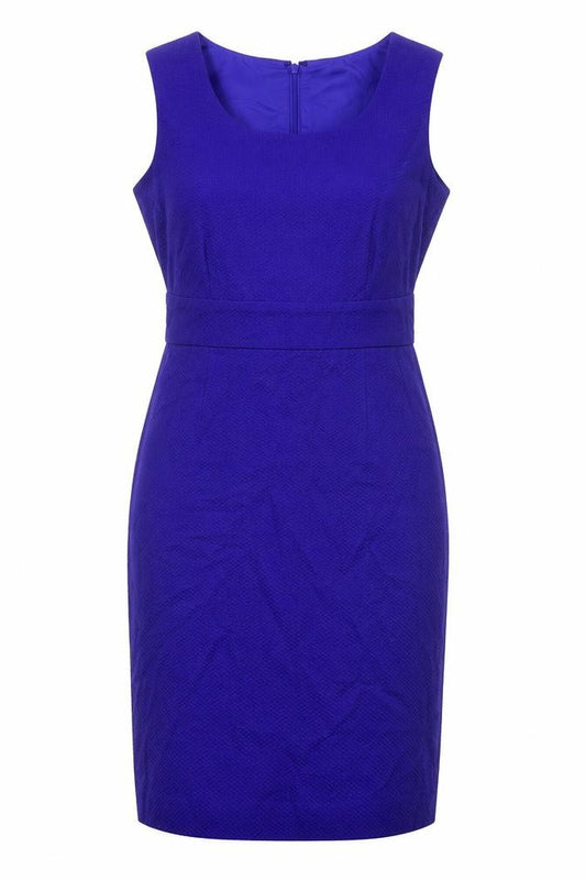 Front view of Pure women’s blue cotton a-line, size UK 12, scoop neck zip
