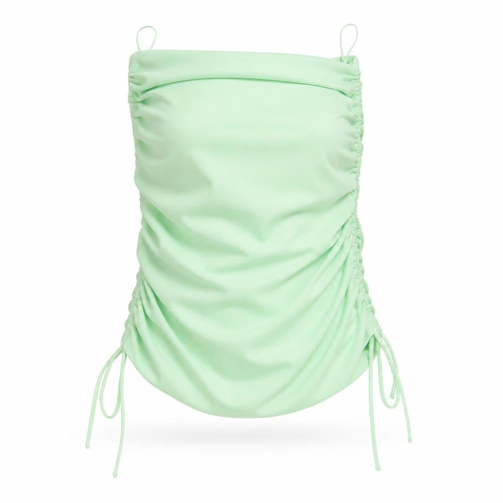 Front view of Zara women’s green polyester basic tank, size XS, off the shoulder
