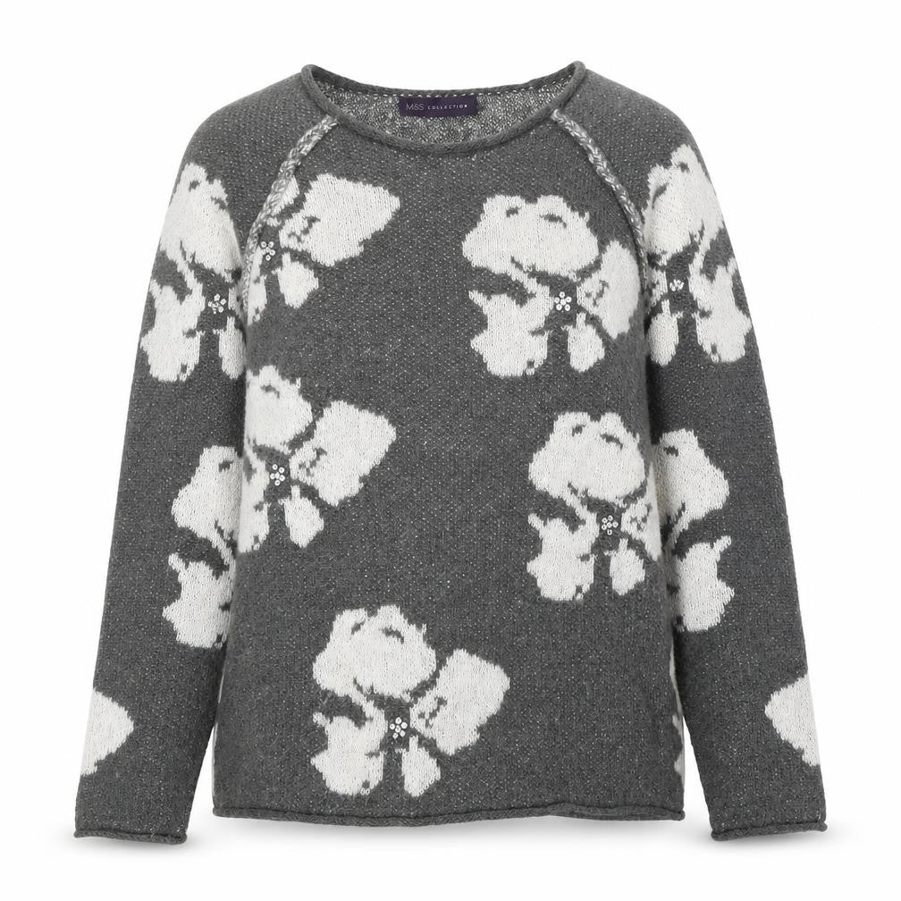 Marks and Spencer Womens Grey Scoop Neck Geometric Acrylic Pullover Jumper Size 10