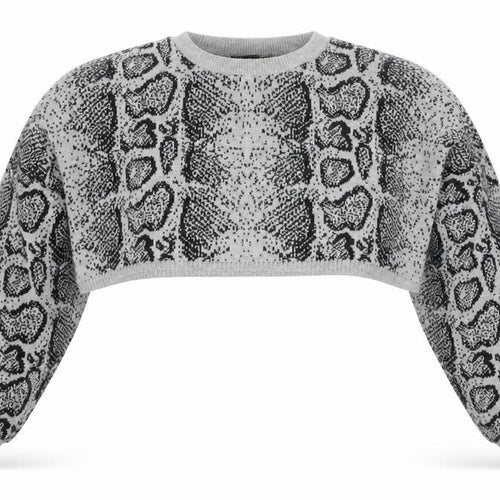 Rebellious Womens Grey Round Neck Animal Print Acrylic Pullover Jumper Size S - Snake Print