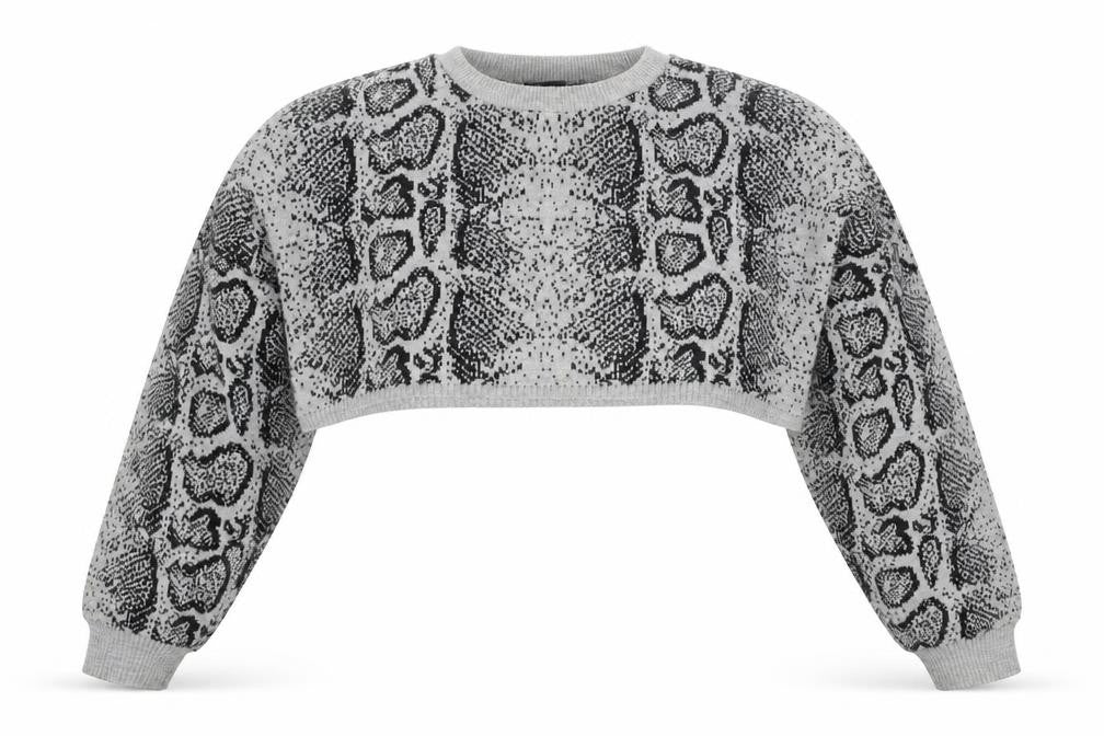 Rebellious Womens Grey Round Neck Animal Print Acrylic Pullover Jumper Size S - Snake Print