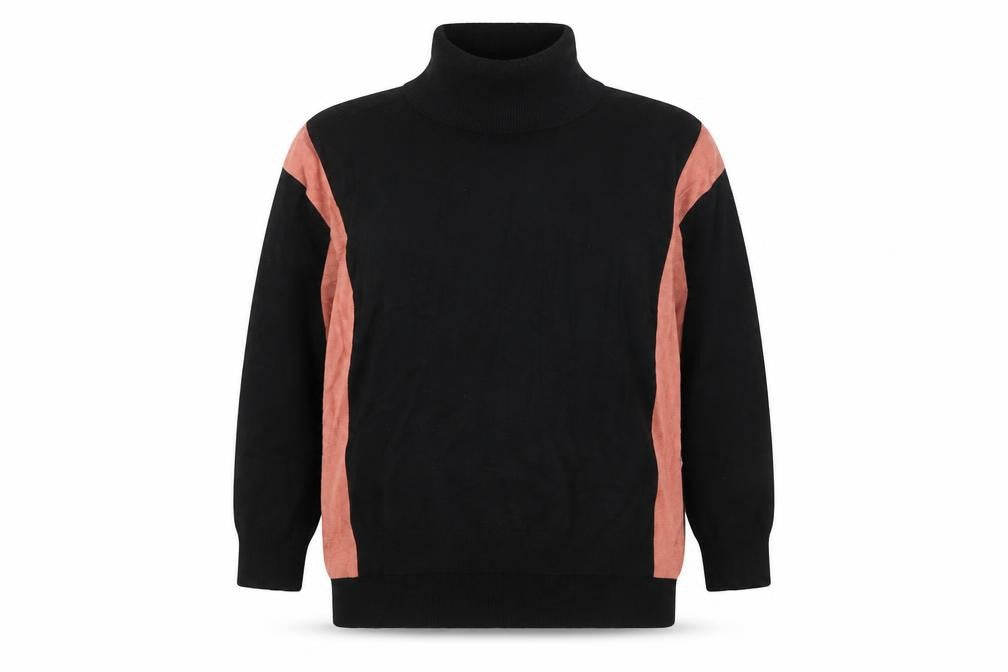 Front view of Sweewë women’s black roll neck viscose jumper, size M