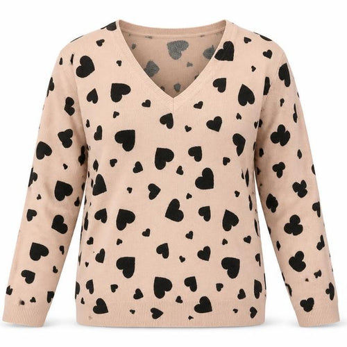 marks Womens Pink V-Neck Geometric Acrylic Pullover Jumper Size 10 - Heart Print
