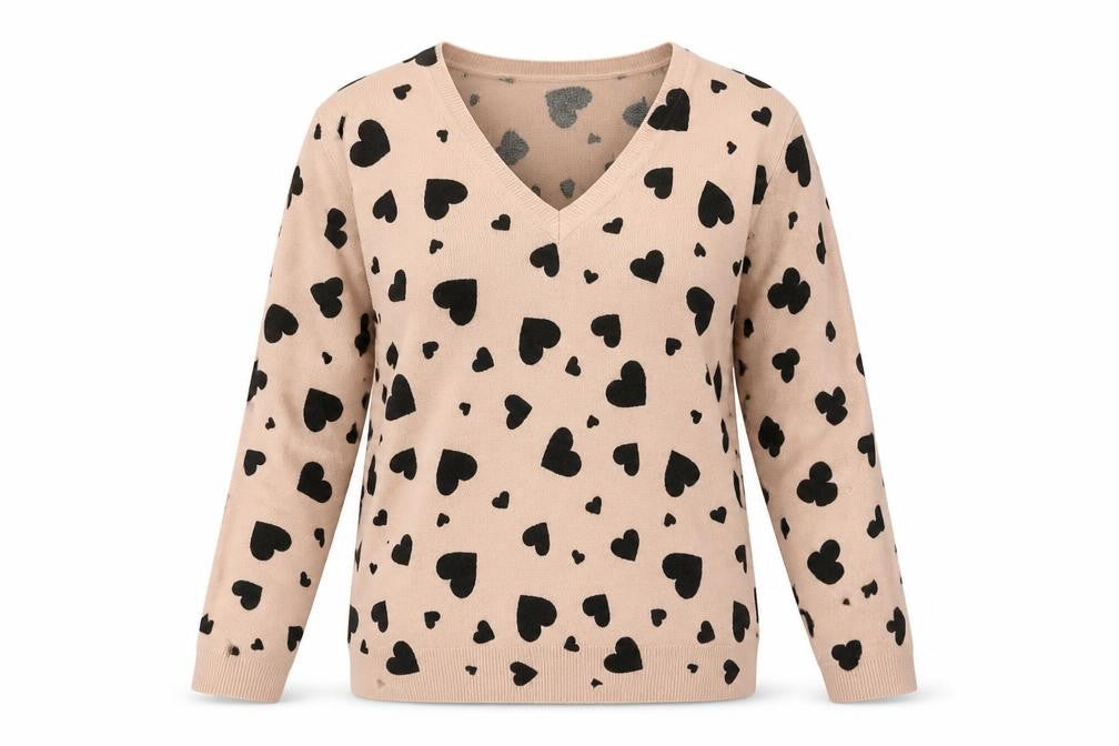 marks Womens Pink V-Neck Geometric Acrylic Pullover Jumper Size 10 - Heart Print