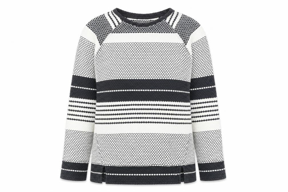 Front view of Next women’s white round neck geometric cotton jumper, size UK 8