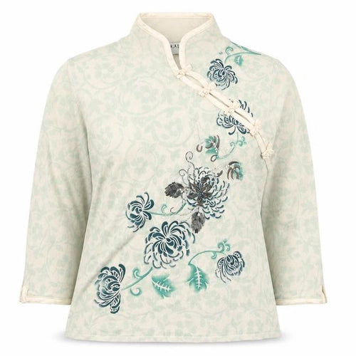 Kaiko Womens Green Mock Neck Viscose Pullover Jumper Size 14 - Floral Detail