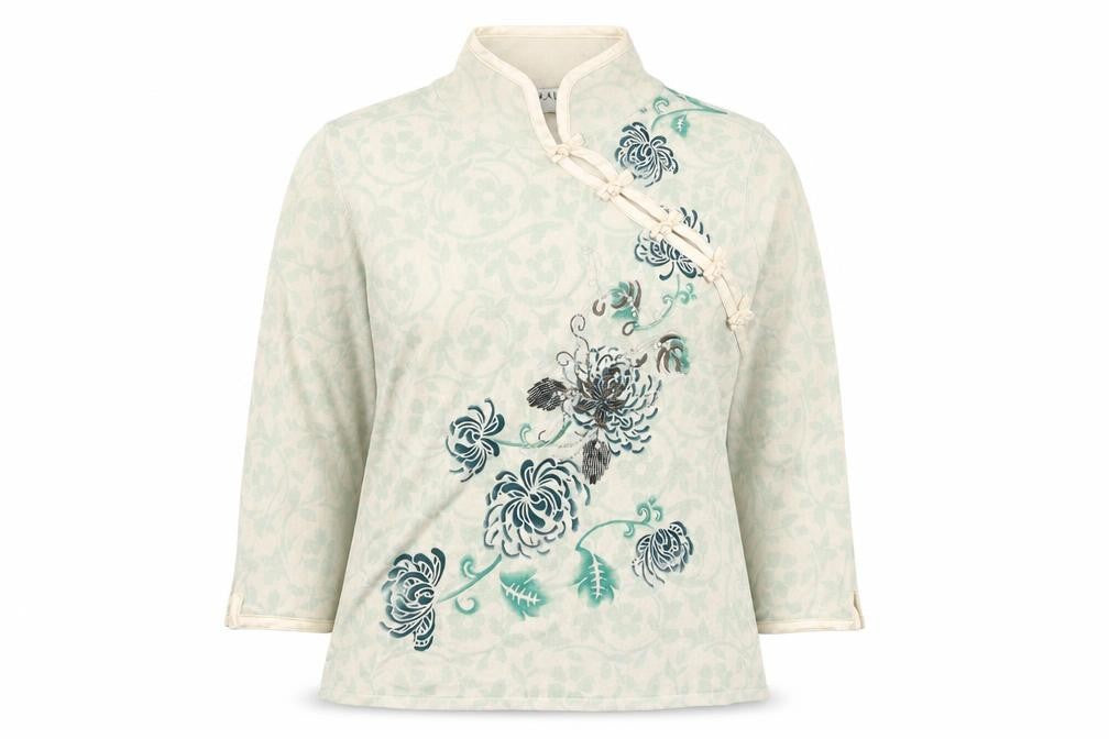 Kaiko Womens Green Mock Neck Viscose Pullover Jumper Size 14 - Floral Detail