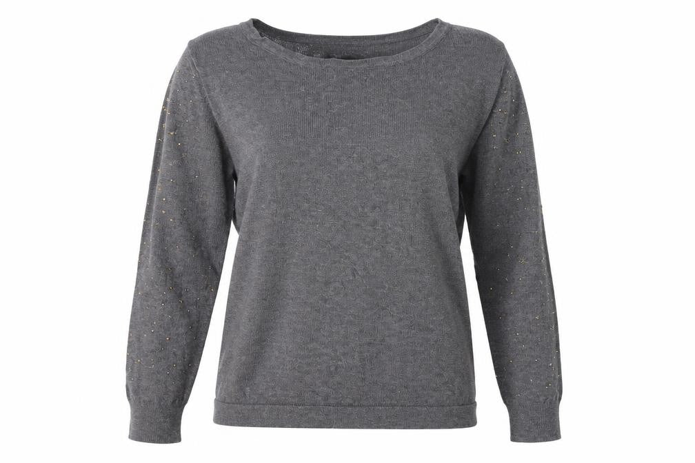 Front view of Klass women’s grey round neck viscose jumper, size M