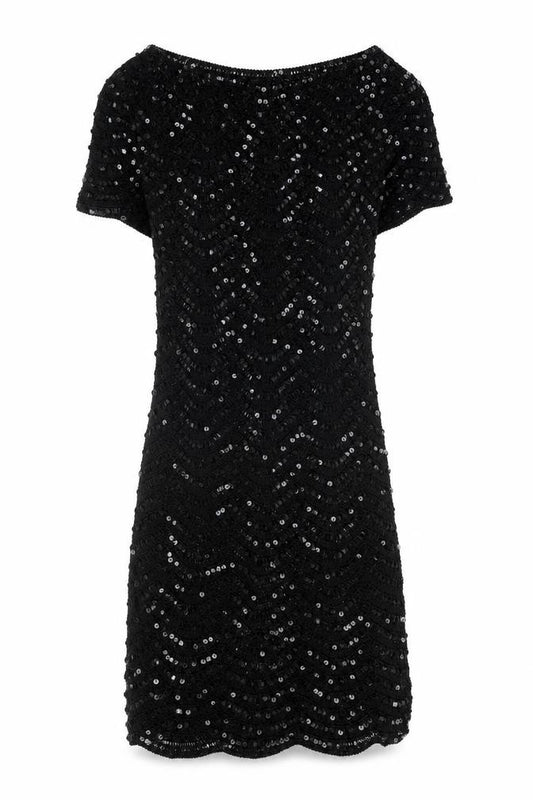 Front view of women’s black polyester ball gown one size boat neck pullover
