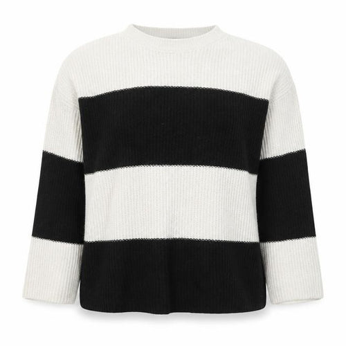 Marks and Spencer Womens Black Round Neck Striped Acrylic Pullover Jumper Size M