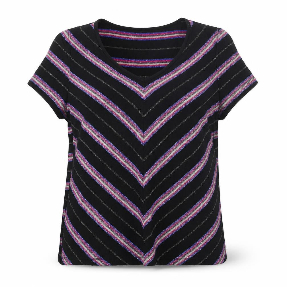 Front view of Tu women’s black v-neck herringbone viscose jumper, size UK 14
