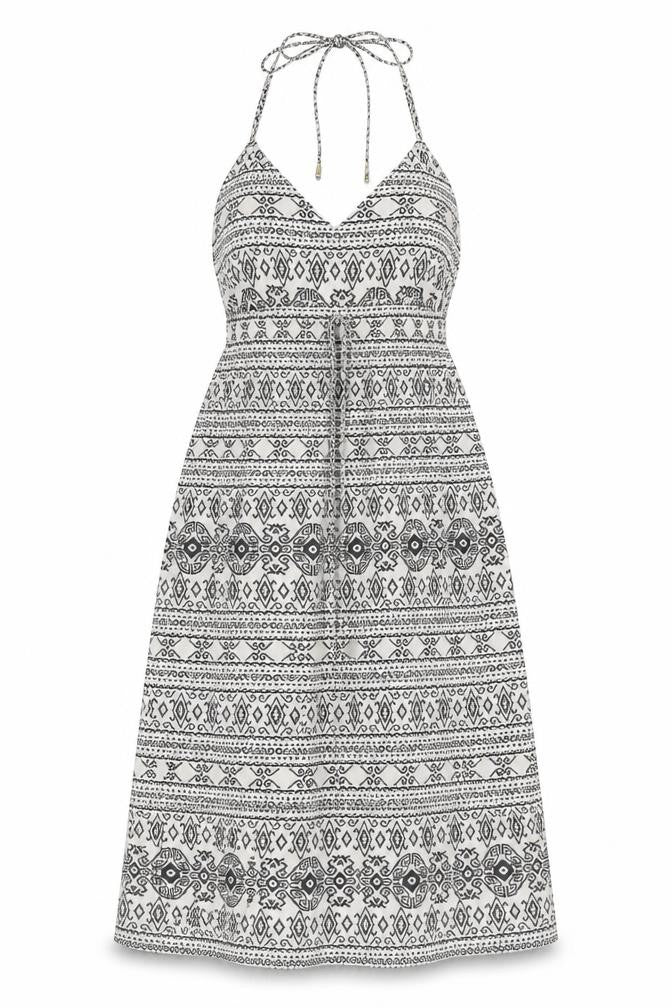 Amber Krystal Womens White Geometric Polyester Fit & Flare Size M Halter Tie
