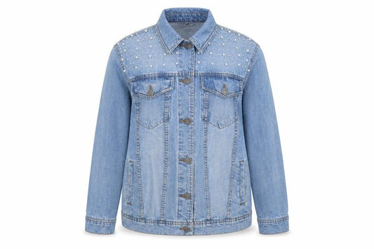 Front view of Noisy May women’s blue jacket, size S, button