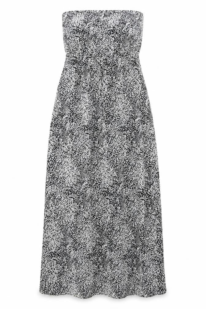 Front view of Next women’s white geometric polyester maxi, size UK 8, off the shoulder pullover