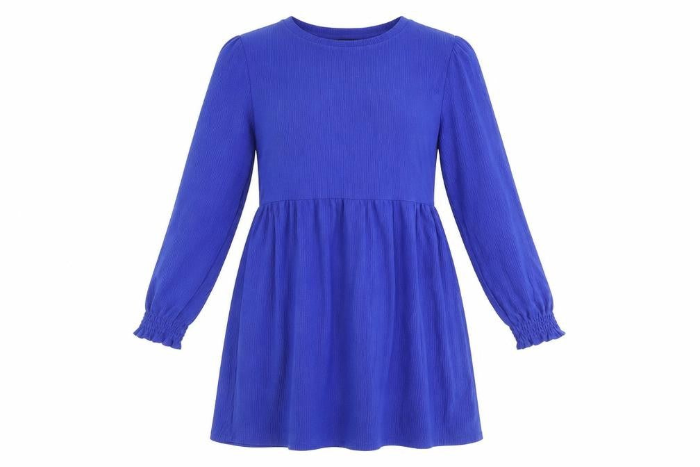 Front view of New Look women’s blue polyester fit & flare, size UK 10, round neck pullover