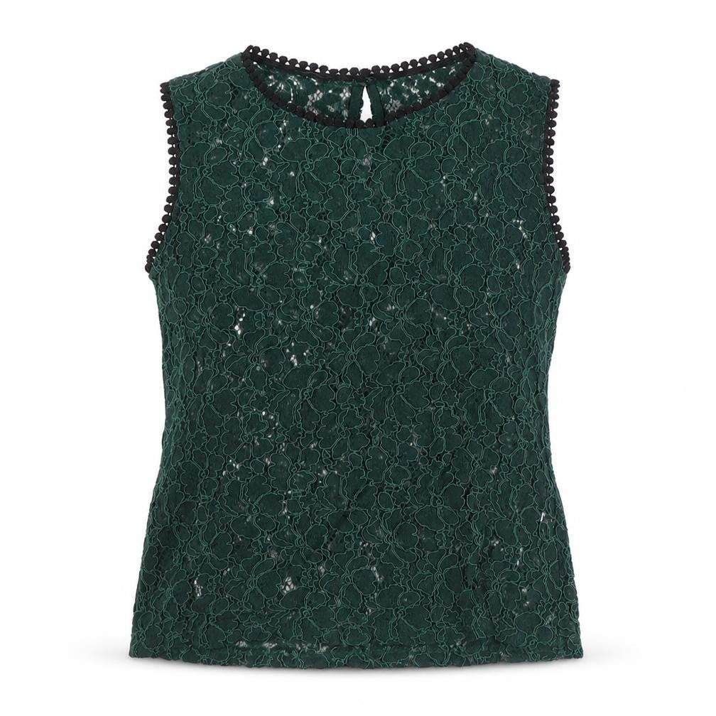 Front view of Adiva women’s green geometric cotton basic tank, size S, round neck