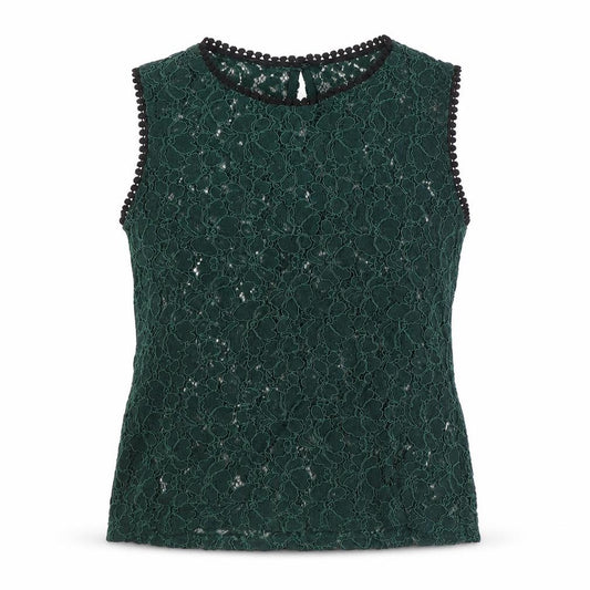 Front view of Adiva women’s green geometric cotton basic tank, size S, round neck