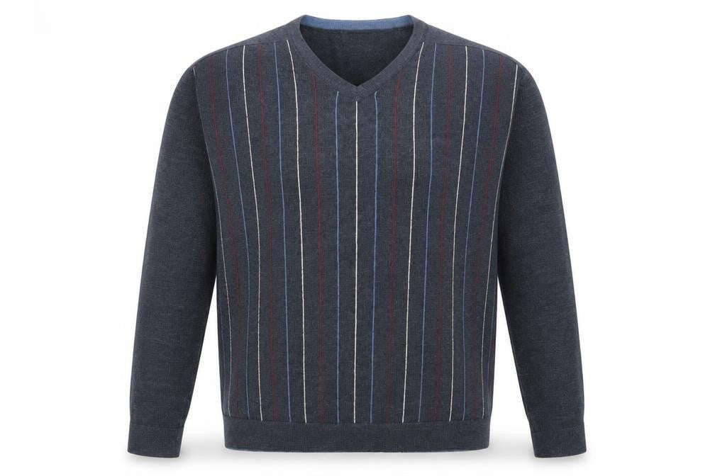 Burton Mens Blue V-Neck Striped Acrylic Pullover Jumper Size S Long Sleeve