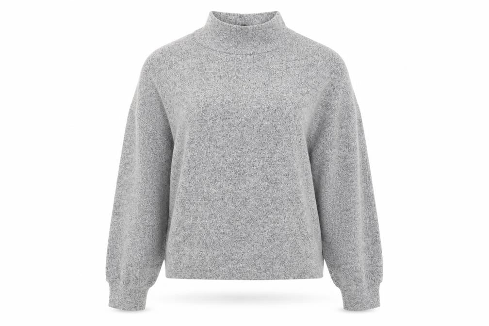 Front view of Primark women’s grey high neck polyester jumper, size S