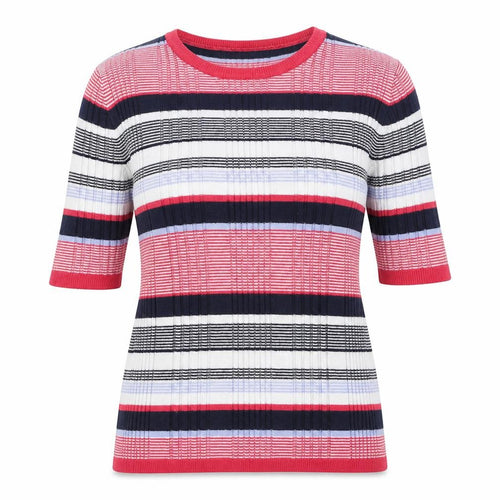 Marks and Spencer Womens Pink Round Neck Striped Acrylic Pullover Jumper Size 12