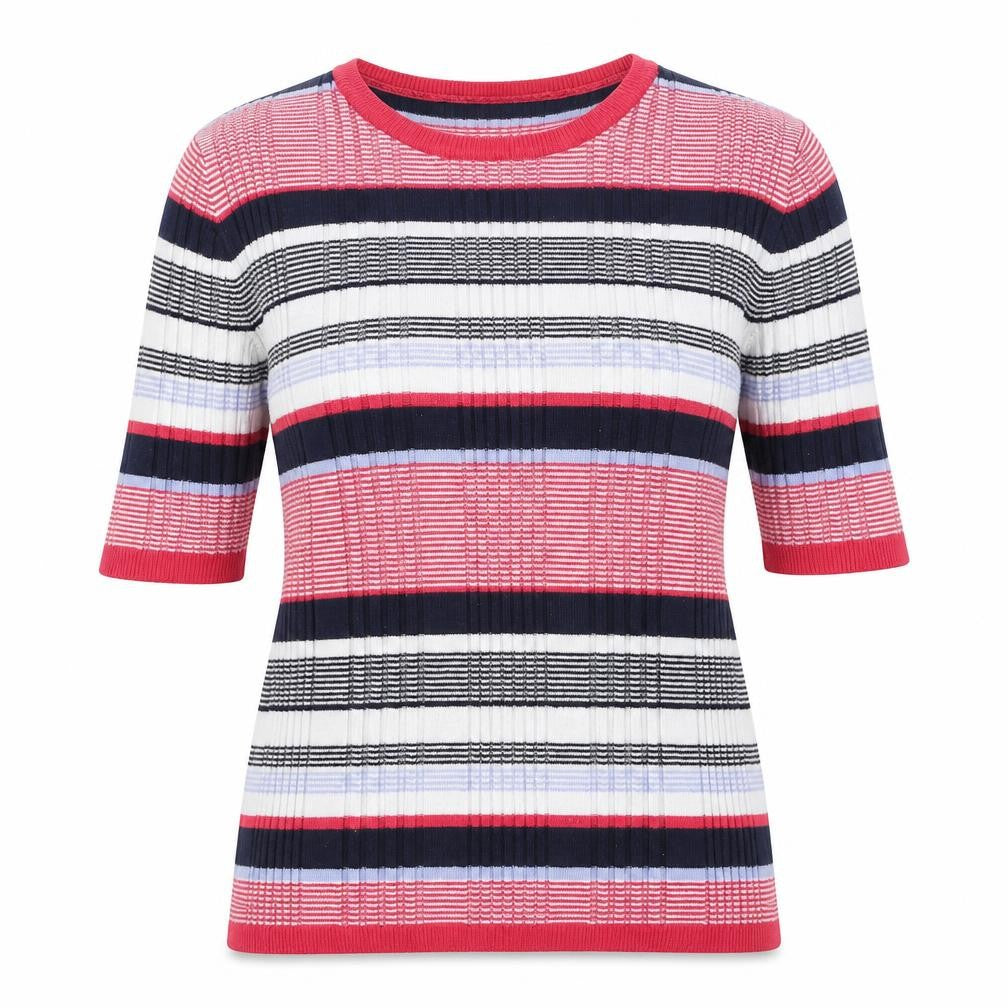 Marks and Spencer Womens Pink Round Neck Striped Acrylic Pullover Jumper Size 12