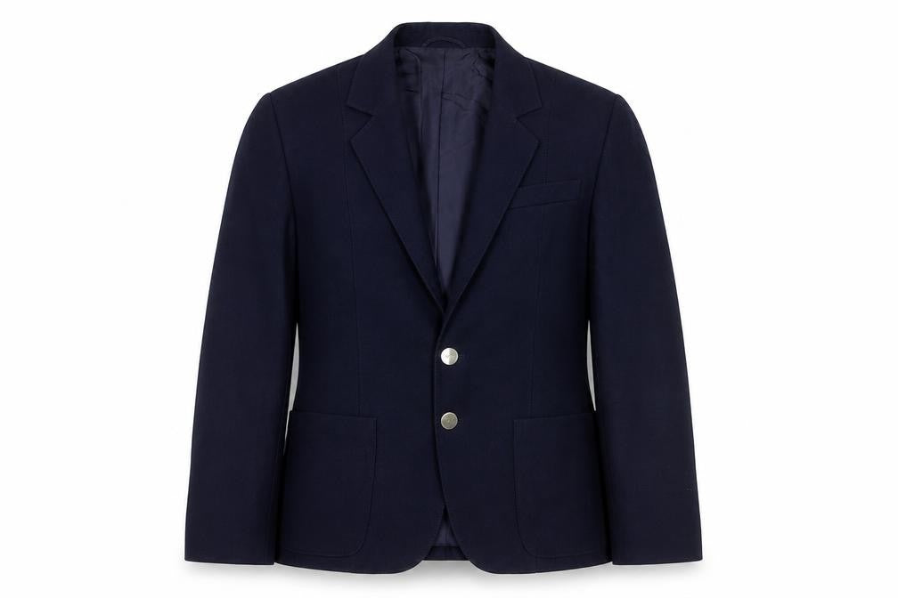 Front view of Preworn men’s blue wool jacket blazer, size 38, regular
