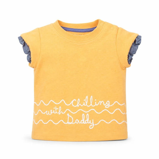 Front view of Nutmeg boys’ orange polyester basic t-shirt, size 9-12, months round neck snap