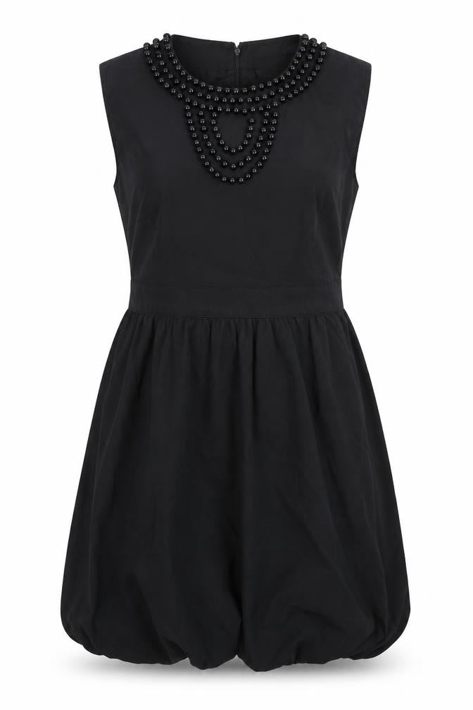 Front view of Collen X women’s black polyester a-line, size UK 12, round neck zip