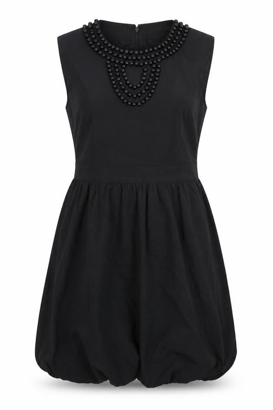 Front view of Collen X women’s black polyester a-line, size UK 12, round neck zip