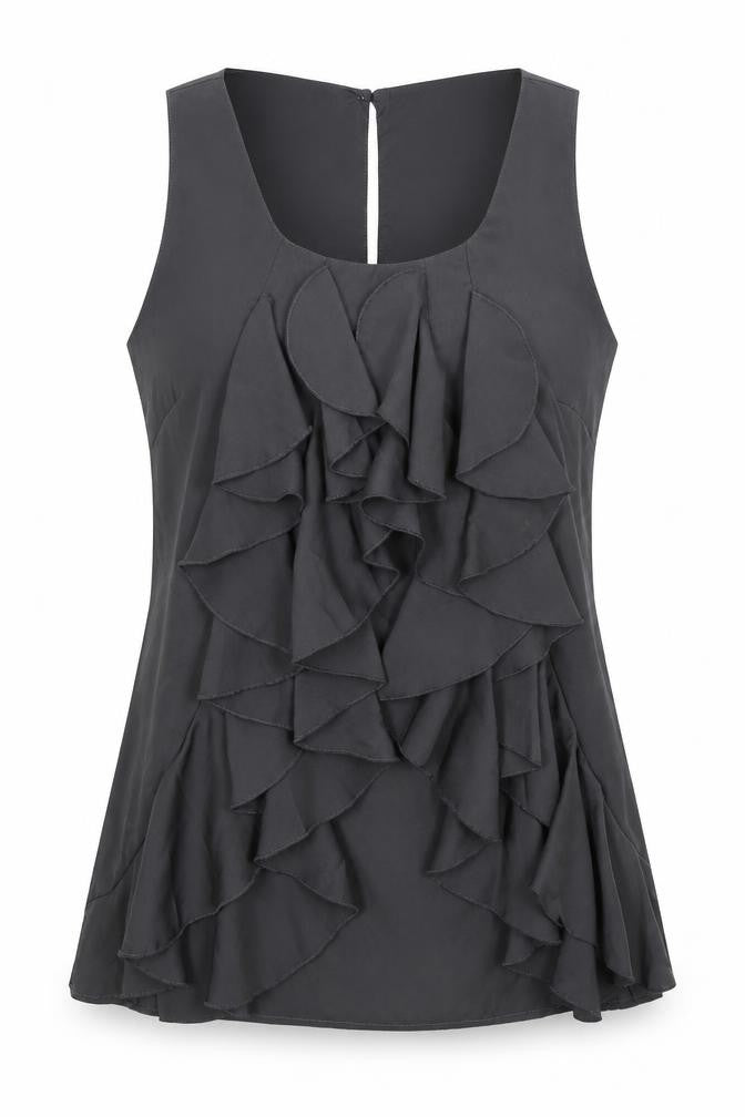 Front view of Saint Tropez Clothing women’s grey polyester basic tank, size M, square neck