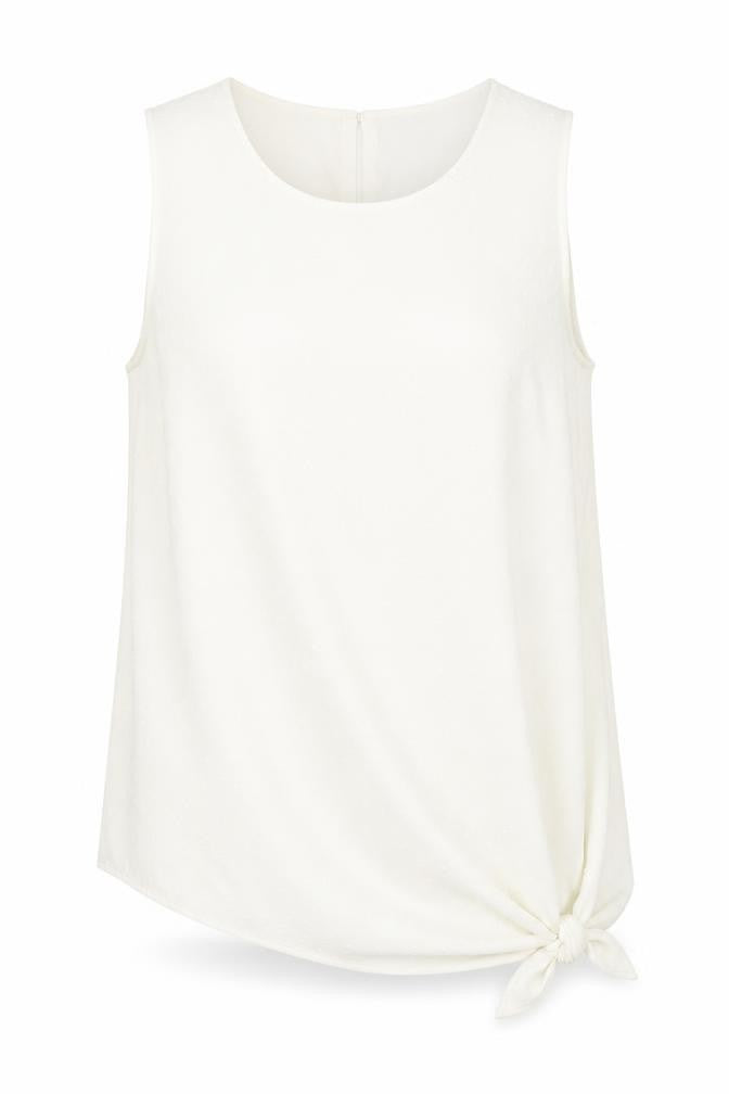 Front view of Tu women’s ivory polyester basic blouse, size UK 12, round neck