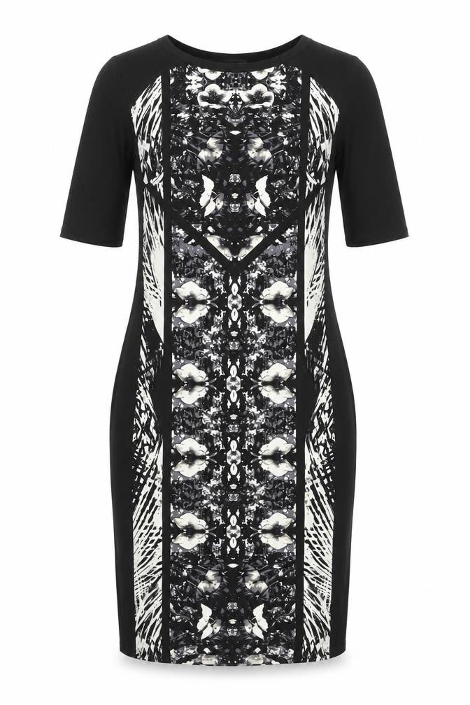 Front view of Next women’s black geometric polyester a-line, size UK 12, round neck pullover