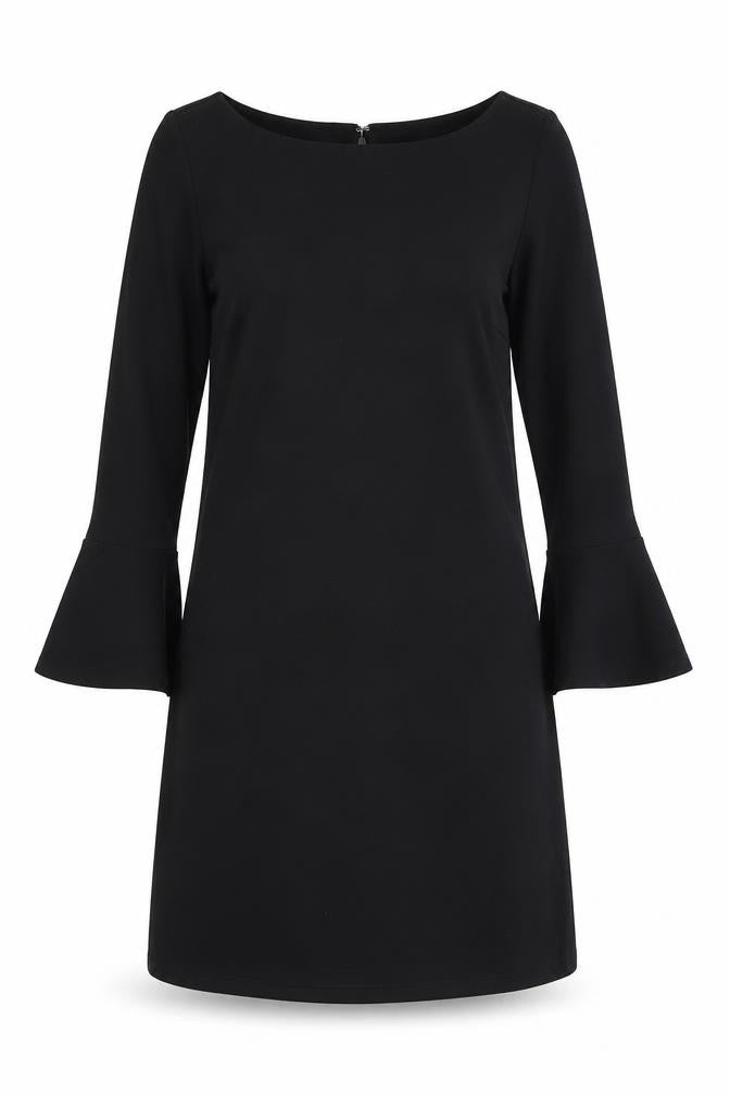 Front view of Gap women’s black polyester a-line, size XS, boat neck zip