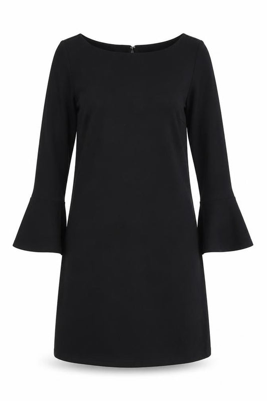Front view of Gap women’s black polyester a-line, size XS, boat neck zip