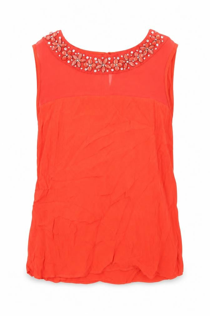 Front view of F&F women’s red viscose basic tank, size UK 12, round neck