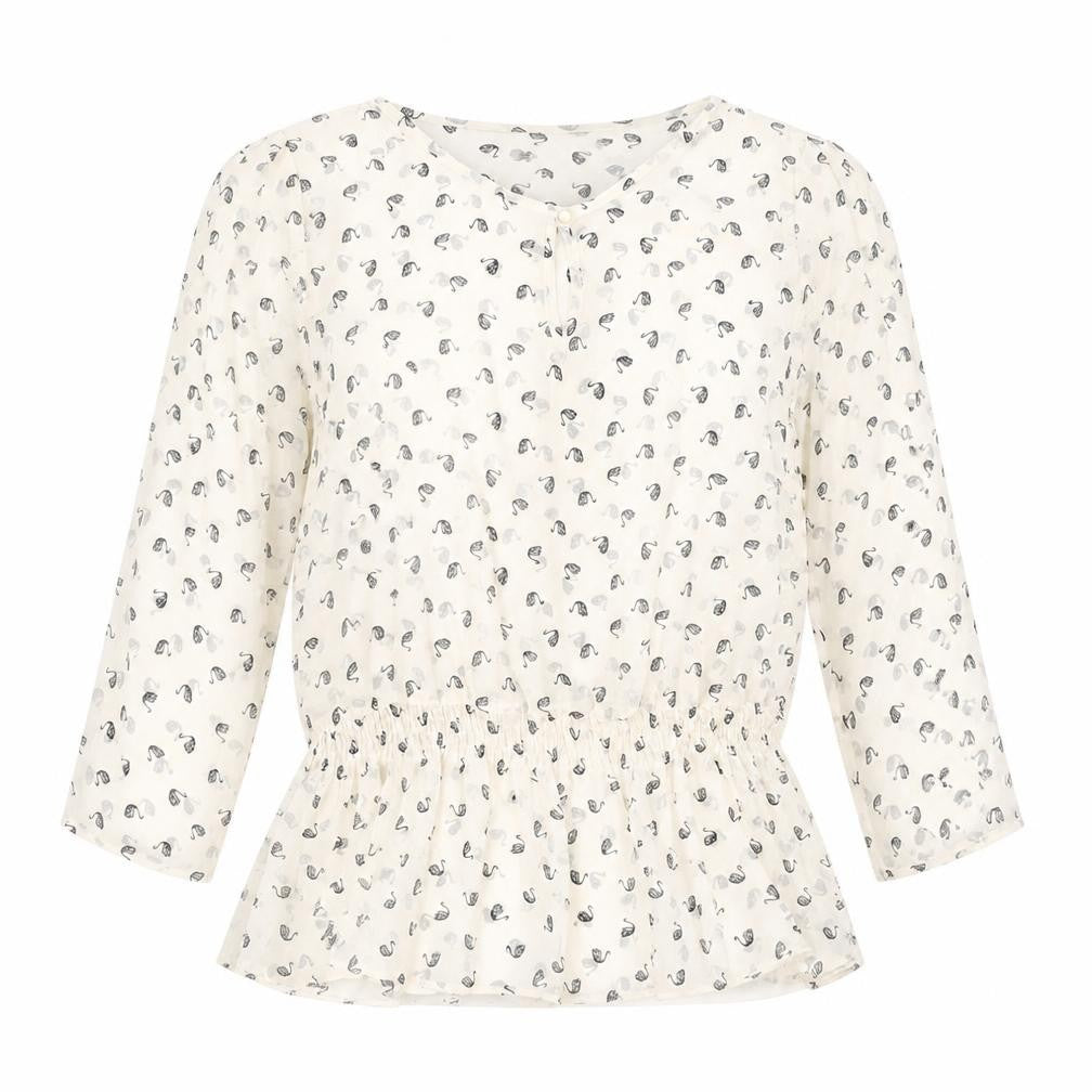 Front view of Tu women’s white geometric polyester basic blouse, size UK 8, v-neck - peplum