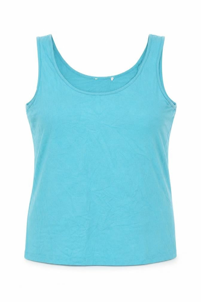 Front view of Per Una women’s green viscose basic tank, size UK 20, round neck