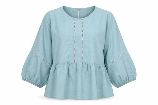 Front view of Marks & Spencer women’s green cotton basic blouse, size UK 12, round neck