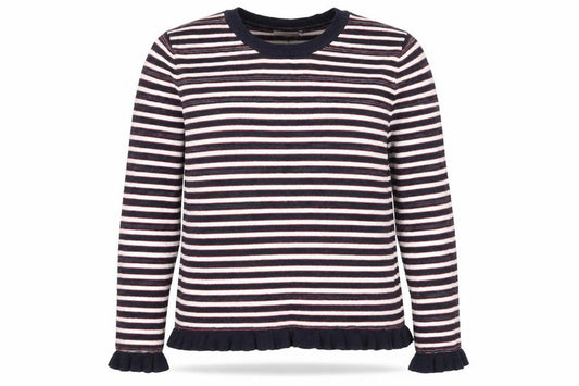 Front view of Papaya women’s multicoloured round neck striped cotton jumper, size UK 12
