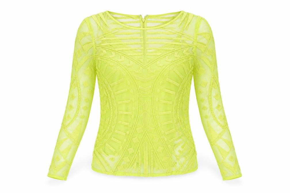 Front view of Marks & Spencer women’s green geometric polyester basic blouse, size UK 8, round neck