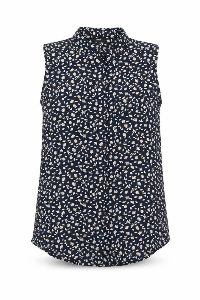 Front view of Max women’s blue geometric polyester basic tank, size UK 10, v-neck