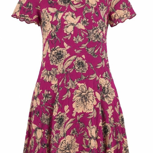 Miss Selfridge Womens Pink Floral Viscose A-Line Size 8 Scoop Neck Button - Cut Out Back Detail