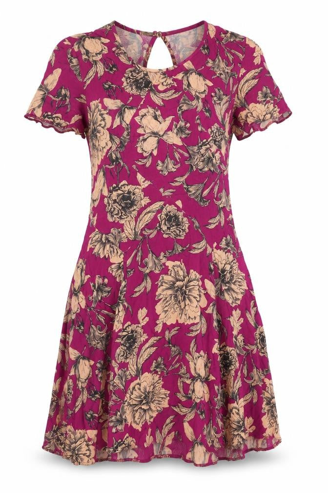 Miss Selfridge Womens Pink Floral Viscose A-Line Size 8 Scoop Neck Button - Cut Out Back Detail